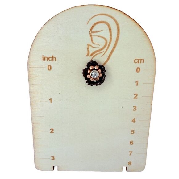 Rose Gold Rhinestone Flower Stud Earrings .25" Pierced - Picture 8 of 8